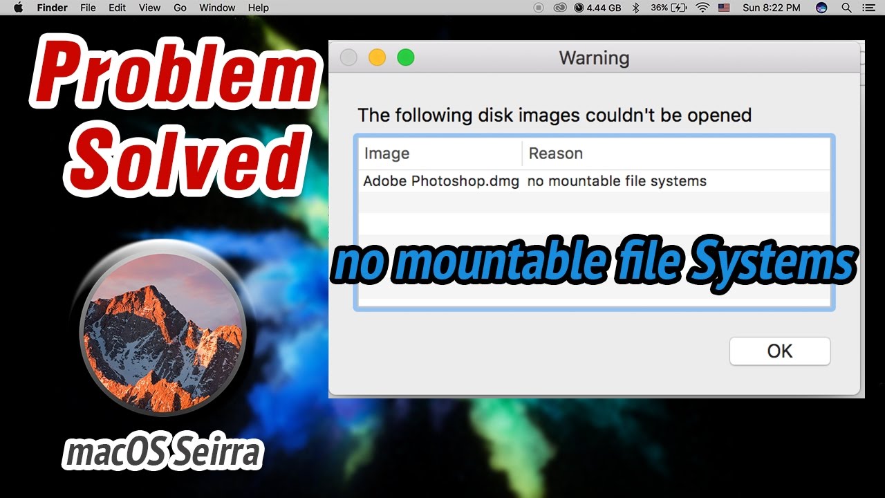 no mountable file systems dmg fix